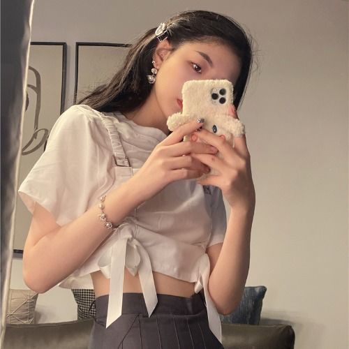 Áo Croptop Thắt Nơ Eo Thời Trang Hè Xinh Xắn Cho Nữ