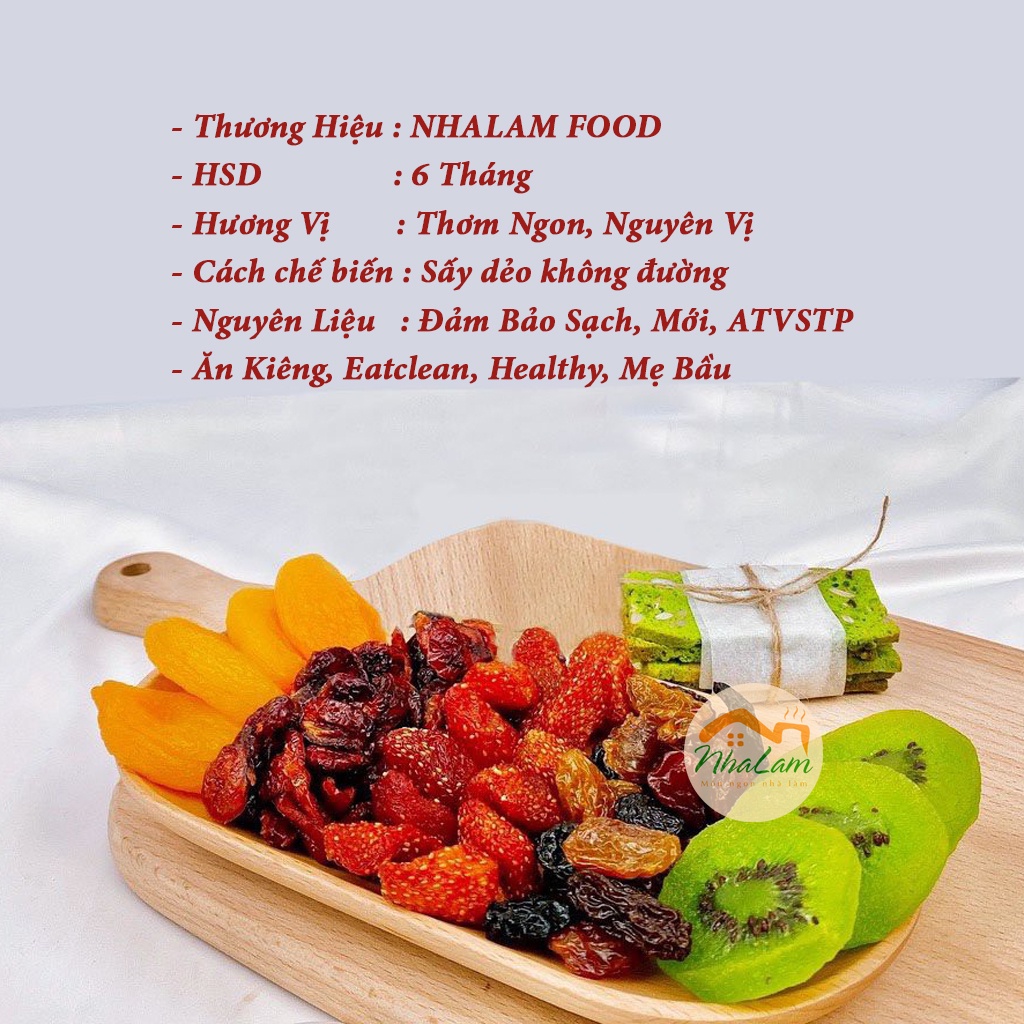 Trái Cây Sấy Dẻo Không Đường Mix 5 Loại Dâu Tây, Kiwi, Nam Việt Quất, Mơ, Nho Healthy Giảm Cân NHALAM FOOD