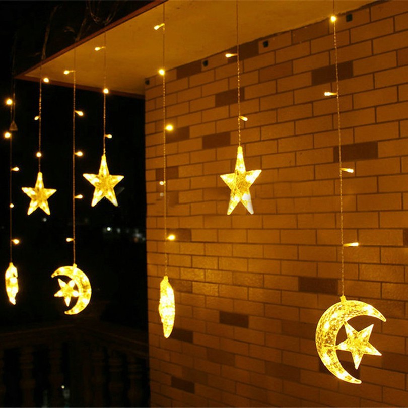 Rèm Đèn Led Chống Nước Dài 3M Thả Xuống 10 Đèn Led TRĂNG SAO Trang Trí Ngoài Trời Noel Lễ Tết Sân Vườn