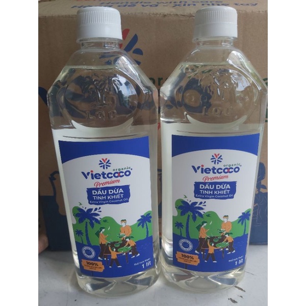 1 LÍT - Dầu dừa tinh khiết Vietcoco Organic nấu ăn, dưỡng tóc, dưỡng mày, dưỡng