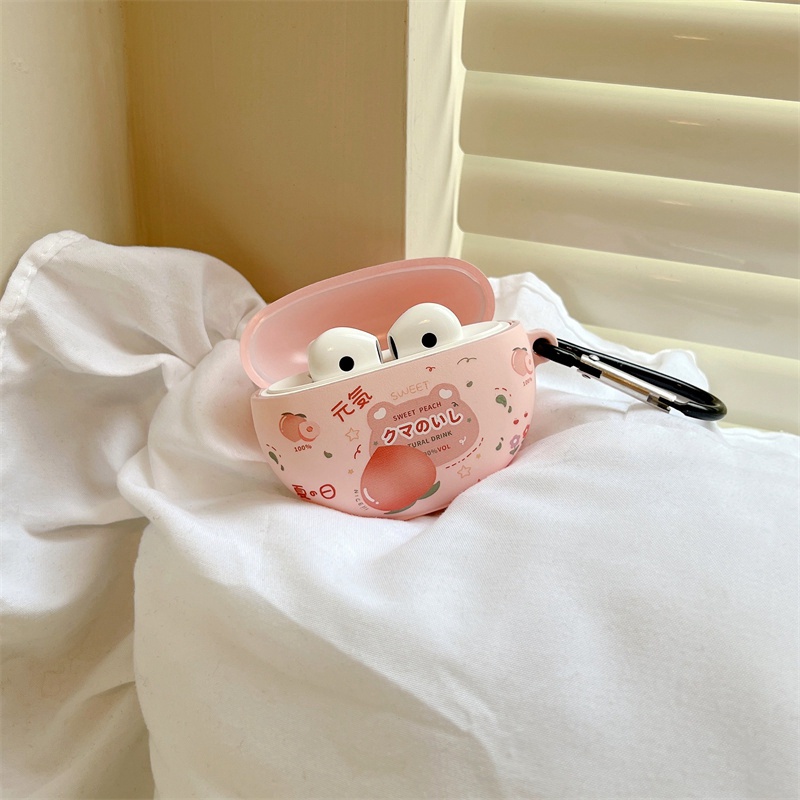 Đối với OPPO Enco Air TWS Vỏ tai nghe trái đào mùa hè cho OPPO Enco Air 2 Gấu dễ thương Phi hành gia Cặp đôi hoạt hình Vỏ bảo vệ chống rơi