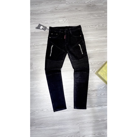 Quần bò sun gối khoá đùi trên đen