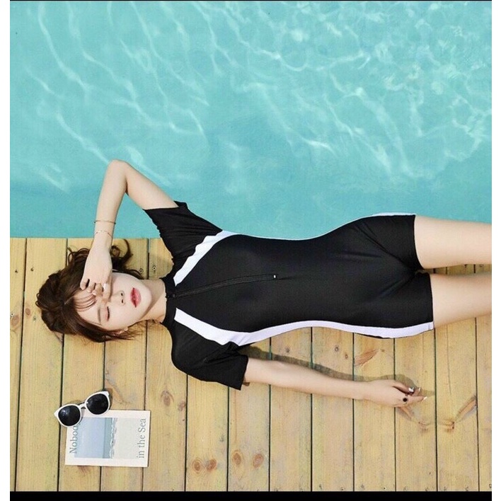 Bikini Bộ Đồ Bơi Nữ Liền Thân Đùi Có Tay Phối Viền Trắng  Đủ Size Từ 40kg đến 63kg Bin Sports BHV145