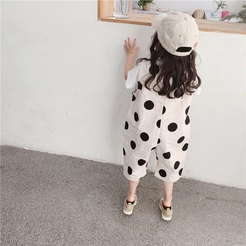 Bộ Áo Liền Quần Chấm Bi Xinh Xắn Phong Cách Hàn Quốc Cho Bé Gái