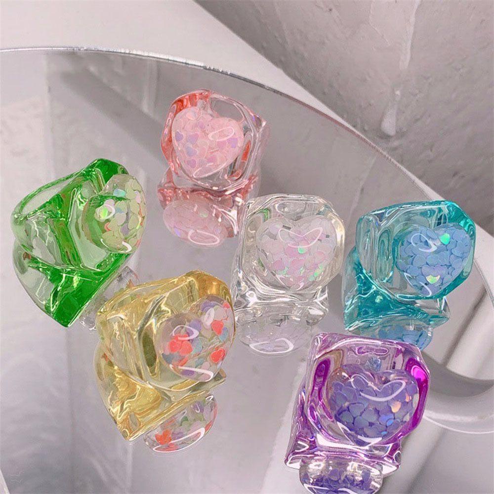 Nhẫn Nhựa Acrylic Trong Suốt Đính Kim Sa Lấp Lánh Thời Trang Cho Nữ