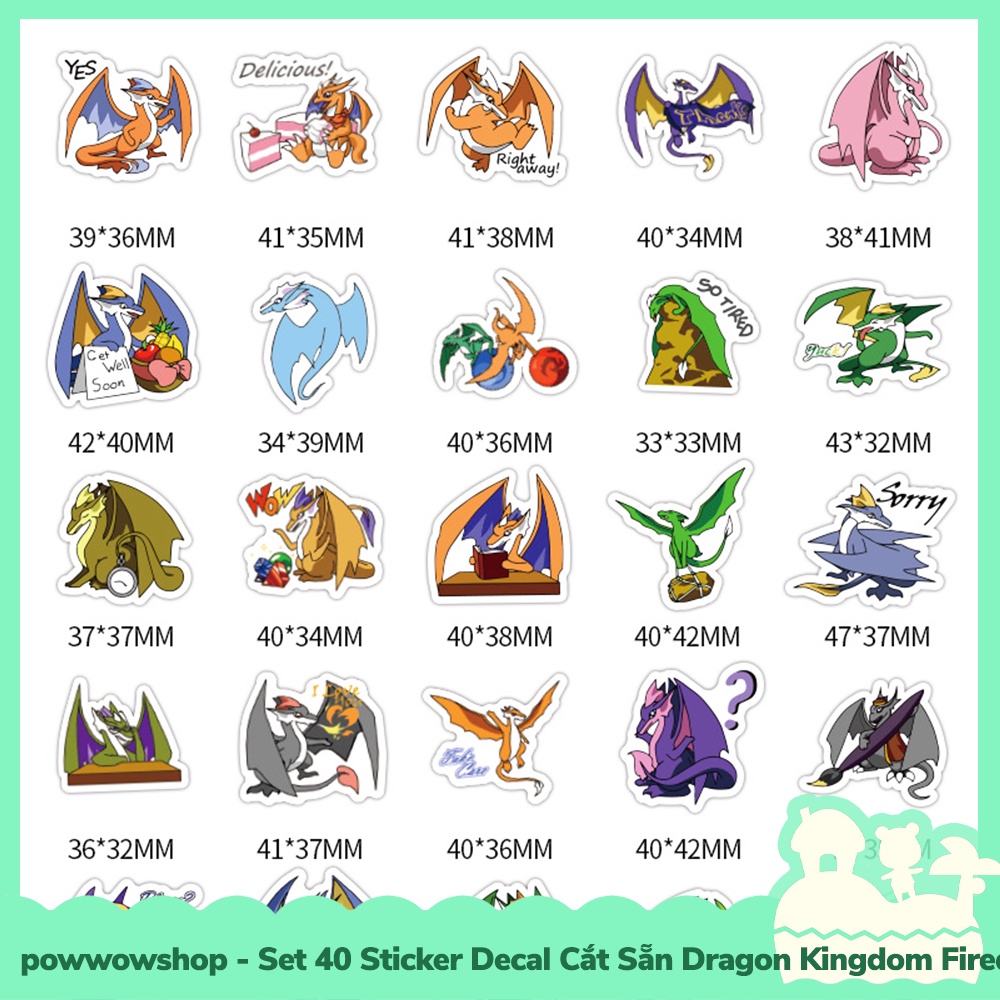[Sẵn VN - Hỏa Tốc] Set 40 Sticker Mini Decal Dán Trang Trí Vật Dụng Mẫu Vùng Đất Rồng Dragon Island Kingdom