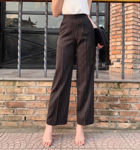 QUẦN KẺ ỐNG SUÔNG KHOÁ SƯỜN CHUN SAU LƯNG