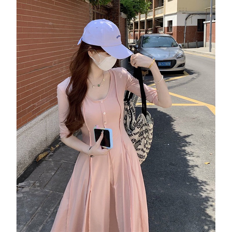 Váy dài dáng xòe chất thun cotton dày dặn co giản 4 chiều,đầm dáng dài cổ tròn tay lững dấu bụng tôn dáng giá rẻ.