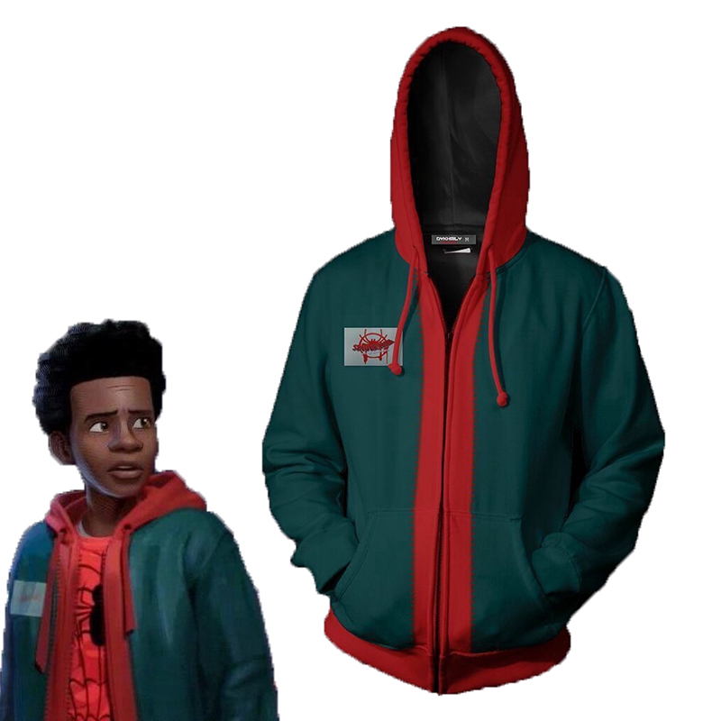 Men Miles Morales Spider-Man Into th Spider-Verse Sweatshirt Hood Coat Jacke