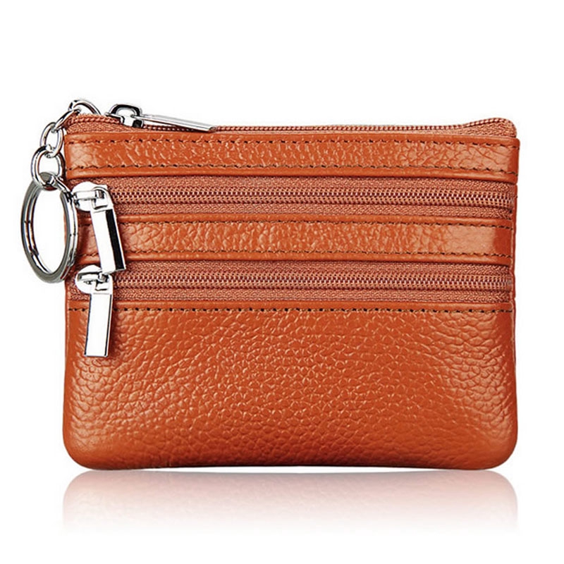 san* Women Men Leather Coin Purse Card Wallet Clutch Double Zipper Small Change Bag