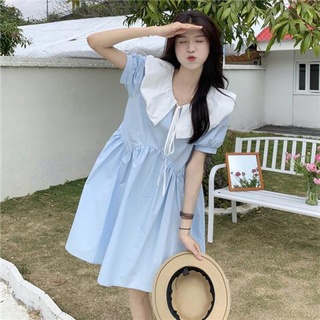 Váy nữ đầm midi xanh dương cổ búp bê ngọt ngào dễ thương dạo phố Kawaii Mise