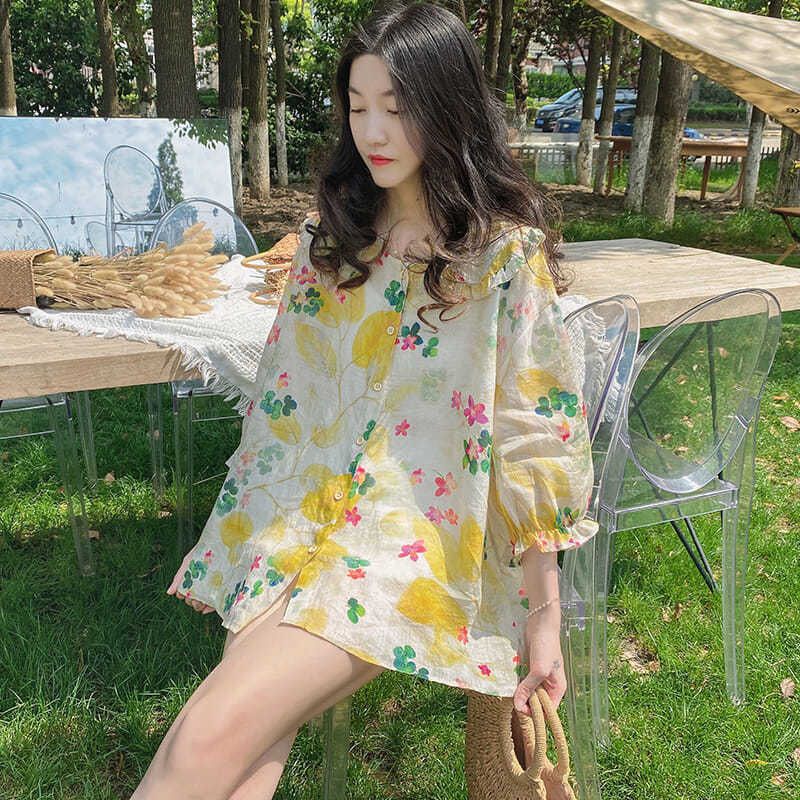 Áo hoa  có cổ hàng Quảng Châu chất mát S/2XL
