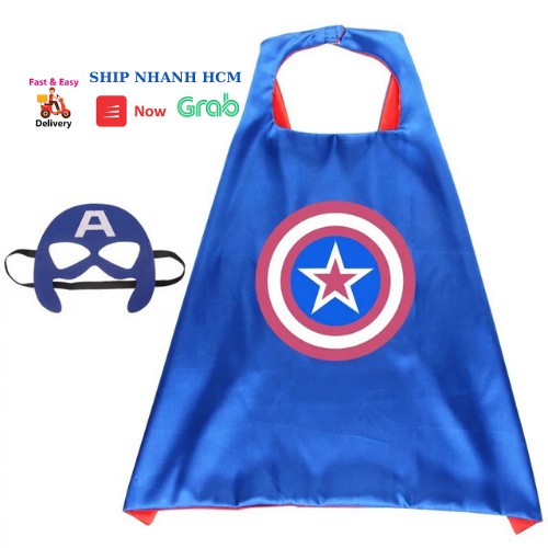 Áo choàng siêu nhân cho bé trai hóa trang siêu anh hùng đội trưởng mỹ captain america kèm mặt nạ che mắt hm03613