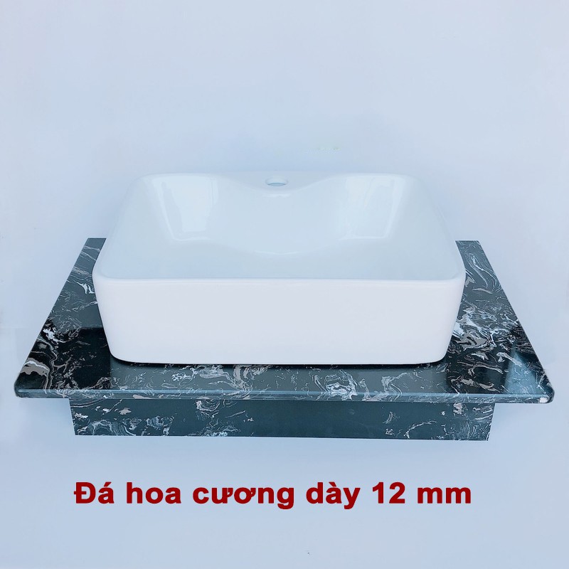 Bàn đá hoa cương để chậu rửa mặt lavabo cao cấp, đá dày 12 mm, khung treo inox chắc chắn