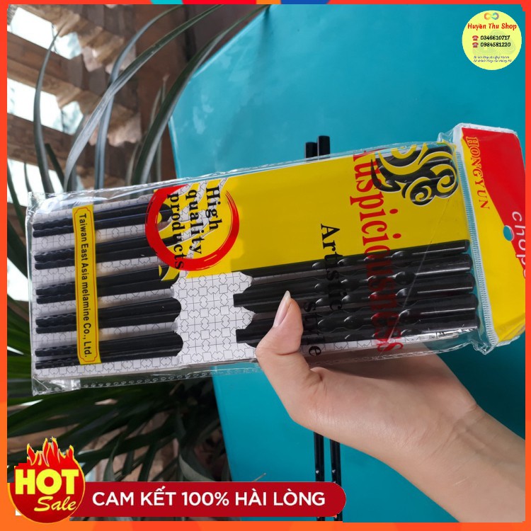 Vỉ 10 đôi đũa phíp nhựa đen - đũa melamine kháng khuẩn