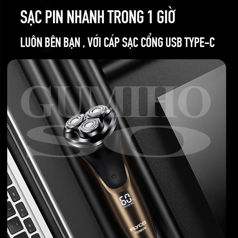 Máy Cạo Râu Đa Năng ✅ FreeShip ✅ Flyco 3 Lưỡi Kép Thân Máy Kháng Nước Sạc Nhanh 1 Giờ FS198VN Hàng Chính Hãng - Gumihoso