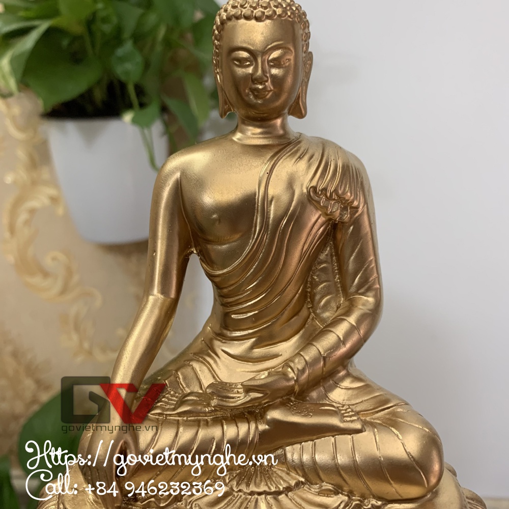 Tượng Đức phật Thích ca ngồi thiền ấn trên tòa sen trang trí phòng thờ | Màu Nhũ Đồng - Chiều cao 14cm