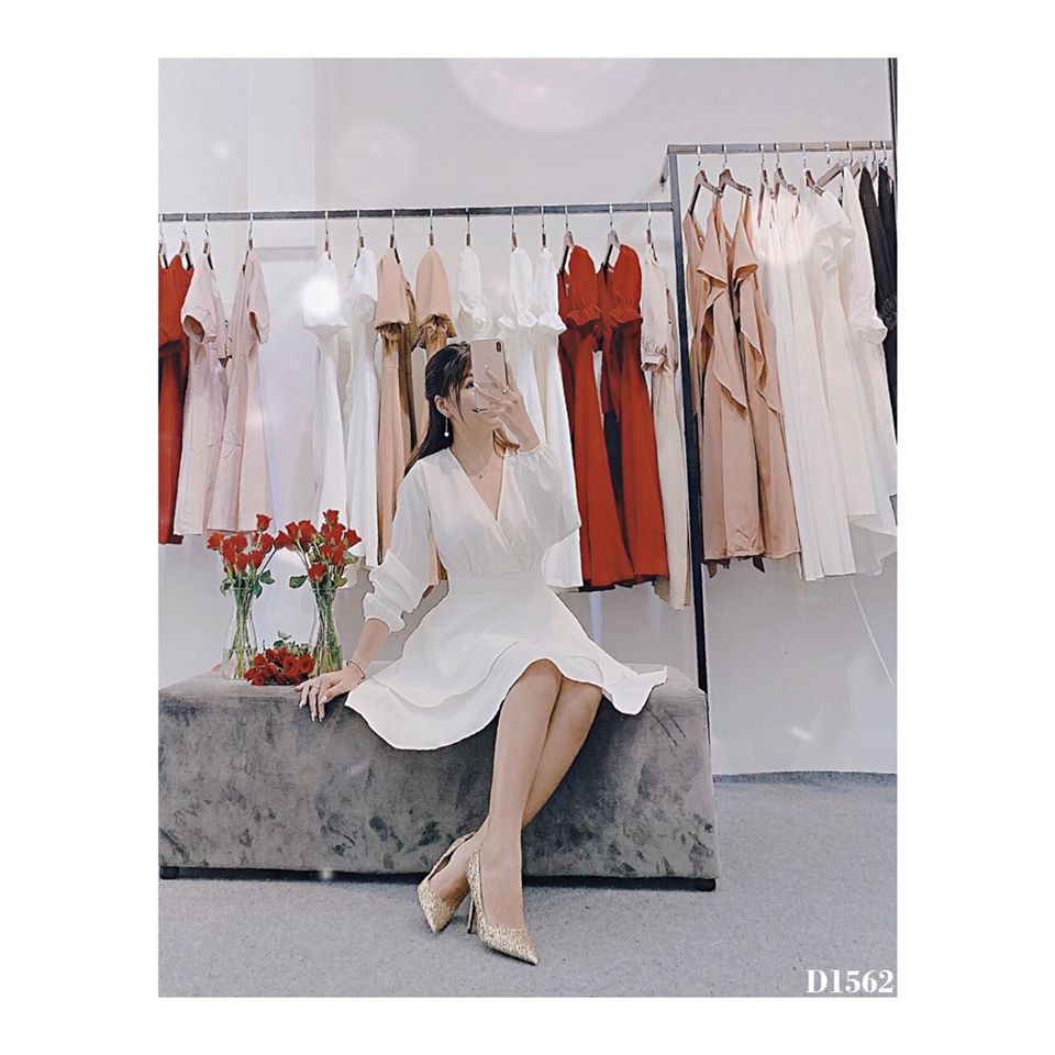 Đầm trắng dự tiệc dáng xòe tay dài thiết kế | ZOMI - D1562 | BigBuy360 - bigbuy360.vn