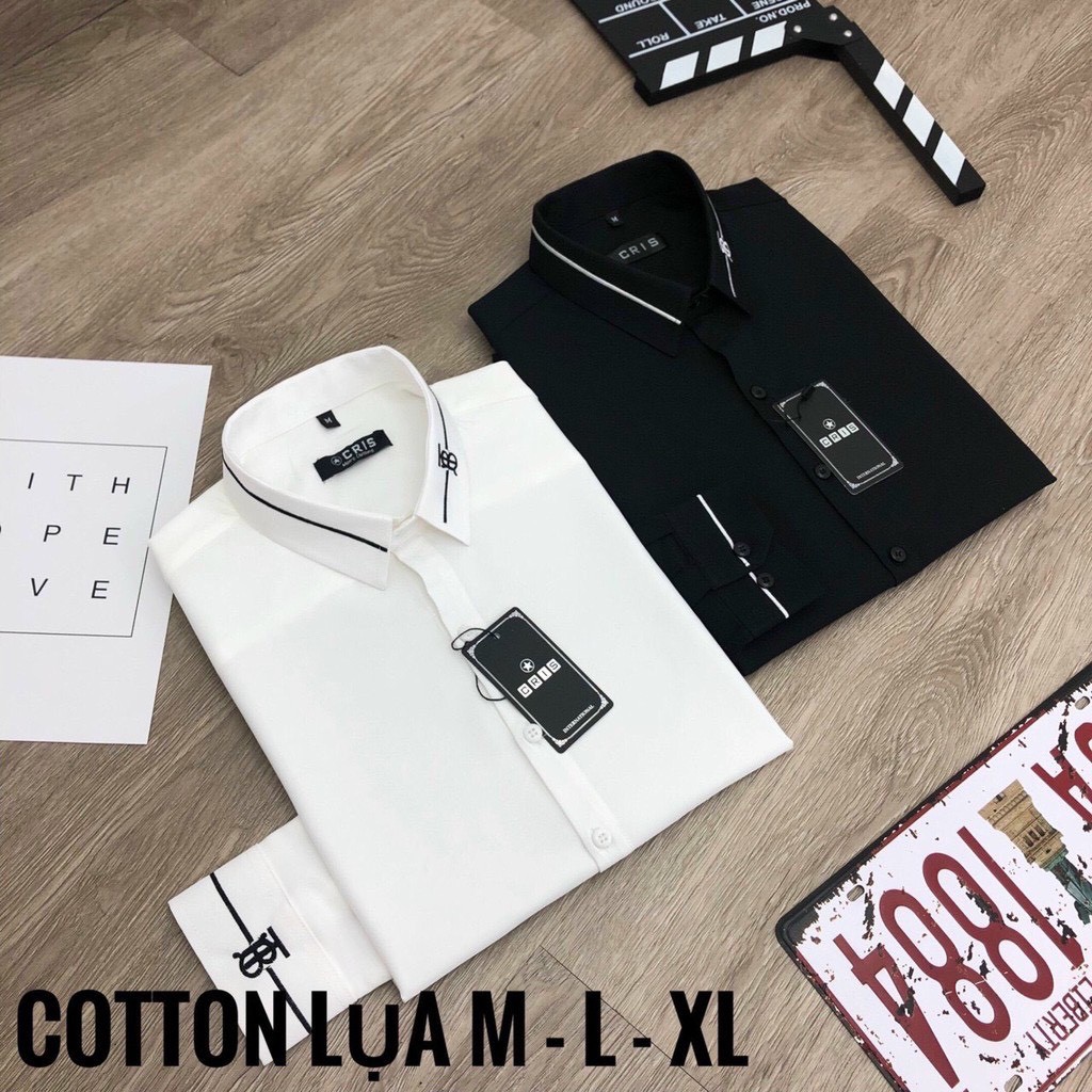 Áo Sơ mi nam  Sơ mi trắng nam chất cotton lụa dài tay họa tiết B-B-R tinh tế