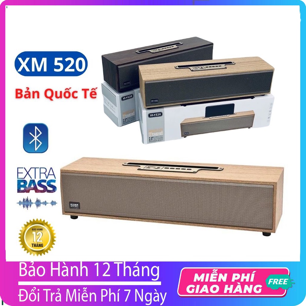 Loa bluetooth vân gỗ XM 520 Bass mạnh, công suất 20W siêu trầm, thiết kế vỏ gỗ dạng thanh để bàn Xm520 2022