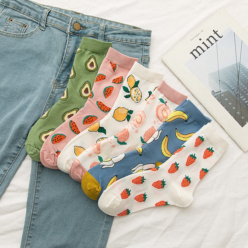 Tất, Vớ Cotton Cao Cổ Trái Cây Fresh Fruits Đáng Yêu