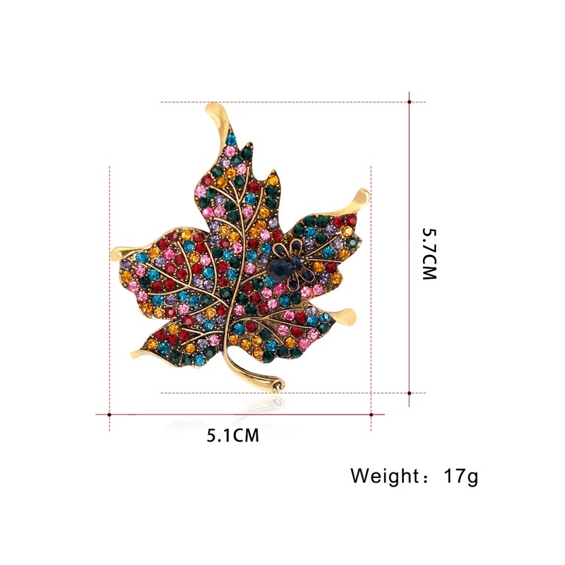Ghim Cài Áo Hình Lá Phong Đính Đá Nhiều Màu Sắc
