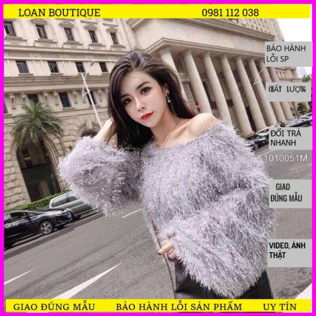 Áo len trễ vai đẹp_áo len lông cừu đính kim sa QC230