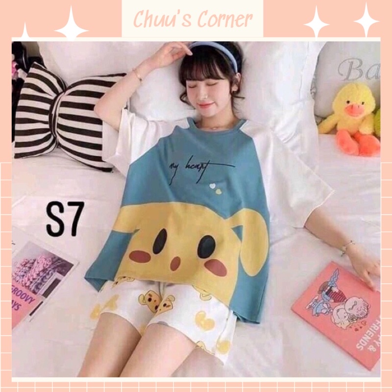 Đồ bộ nữ mặc nhà thun cotton form to dưới 70kg hoạ tiết hoạt hình ngộ nghĩnh