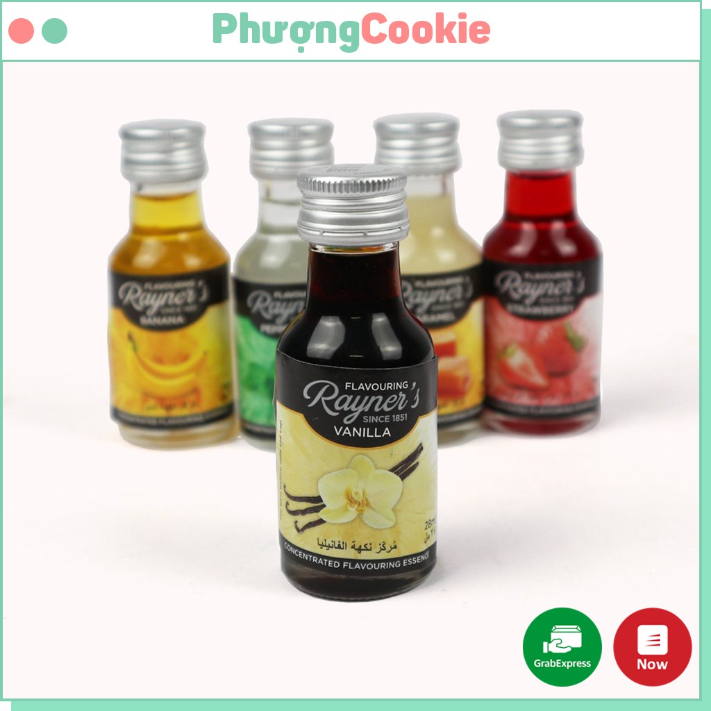 Tinh chất làm bánh, pha chế Rayner's dạng nước 28ml hương vanilla vani, chuối, caramel, dâu, bạc hà