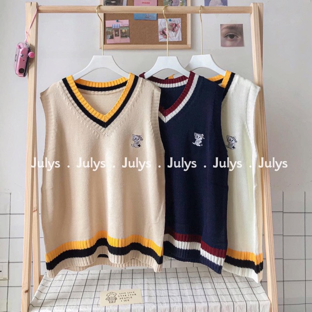 Áo gile len thêu hình mèo | BigBuy360 - bigbuy360.vn