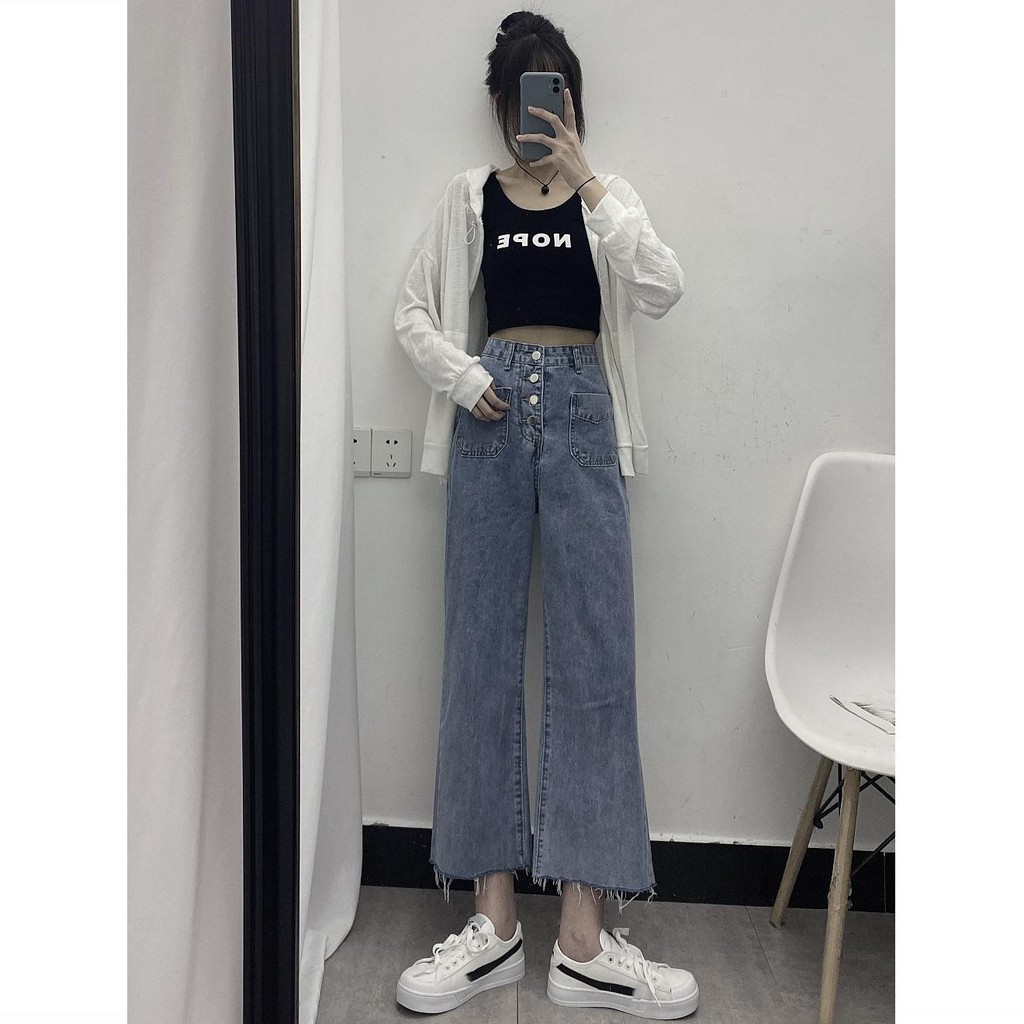 Quần Jeans Lưng Cao Ống Rộng Phong Cách Hàn Quốc Cho Nữ | BigBuy360 - bigbuy360.vn