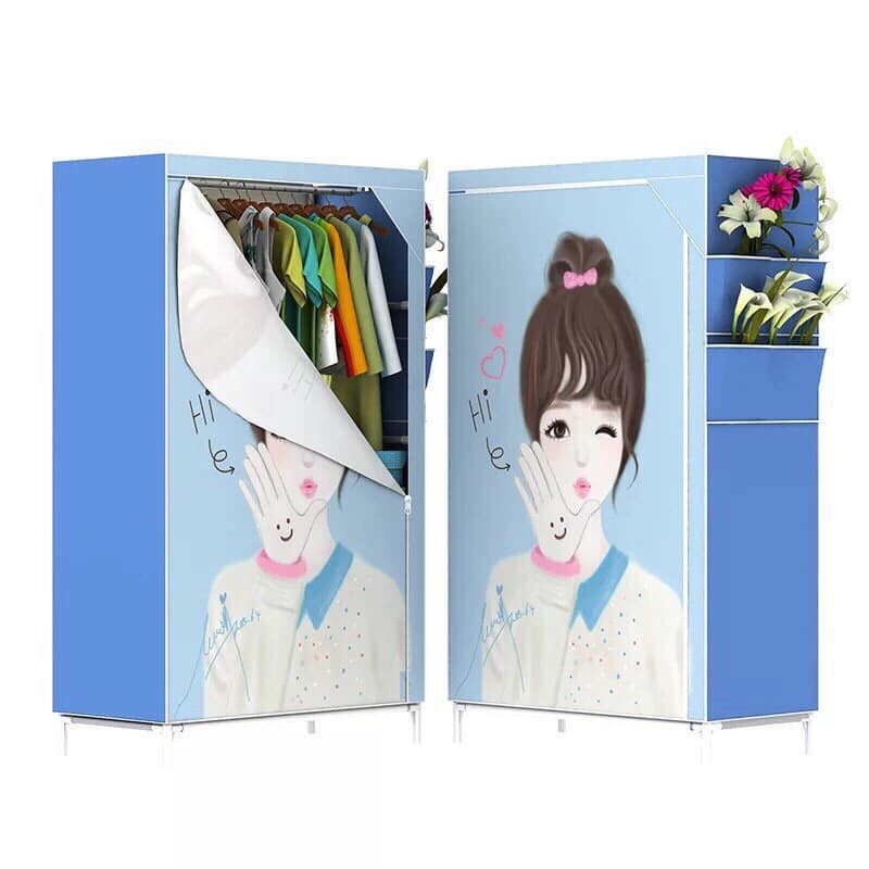 TỦ ÁO MỘT BUỒNG HÌNH CÔ GÁI MÀU XANH
