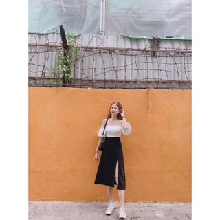 CHÂN VÁY MIDI XẺ TÀ