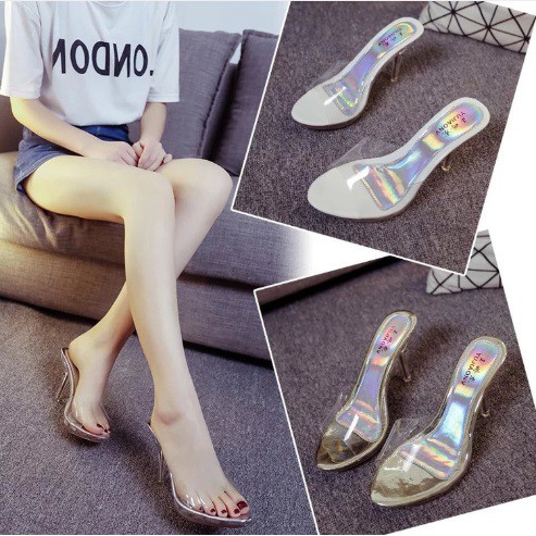 Dép cao gót 8cm quai trong suốt HI007  ORDER