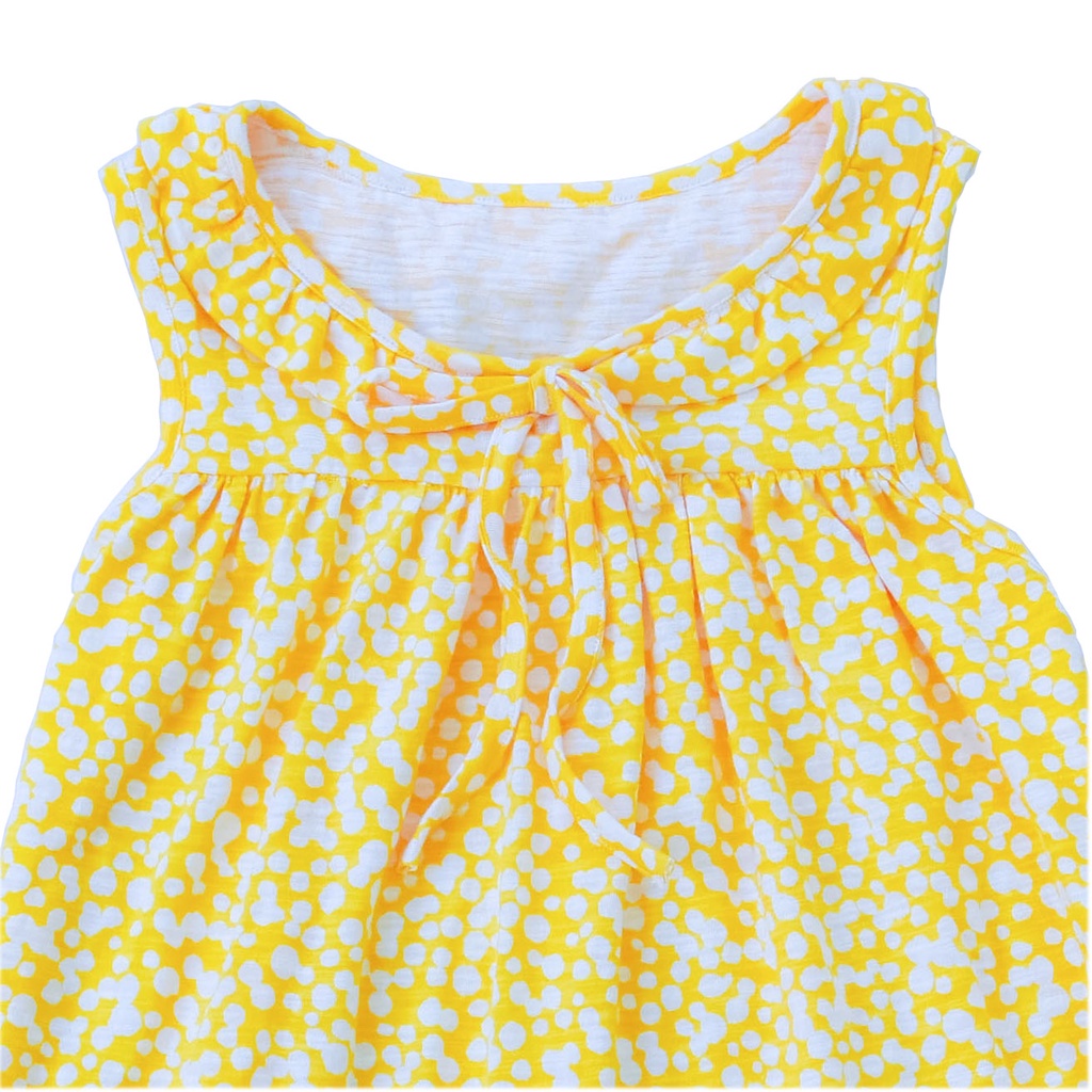 Đầm thun cho bé gái mùa hè mầu vàng cổ sen dây nơ - Size 11-45kg - K140