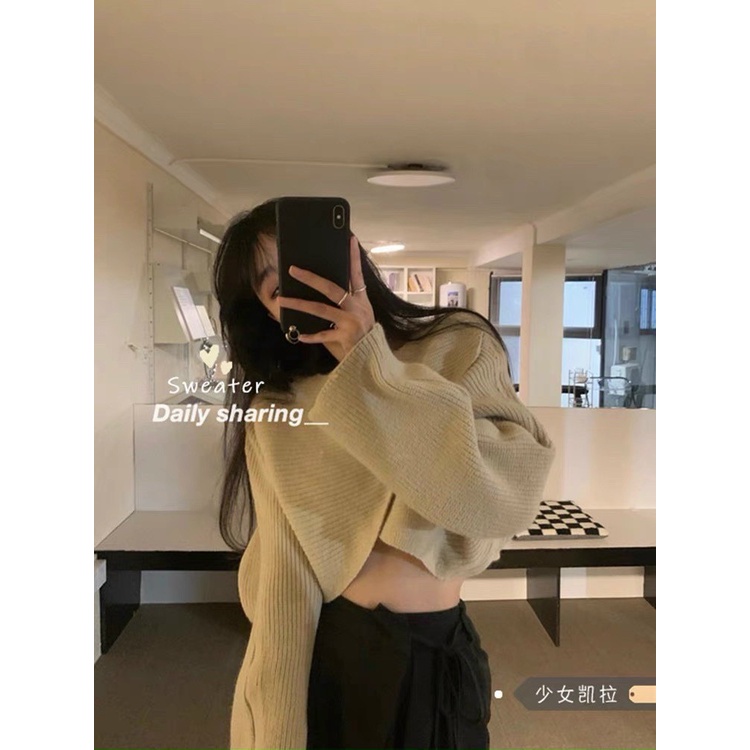 Áo len chéo vạt dáng croptop tay dài mặc kết hợp quần hay váy đều đẹp