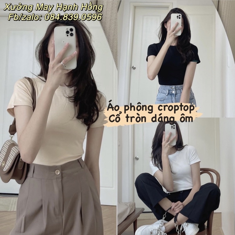 Áo phông cổ tròn dáng ôm crotop Hàn Quốc