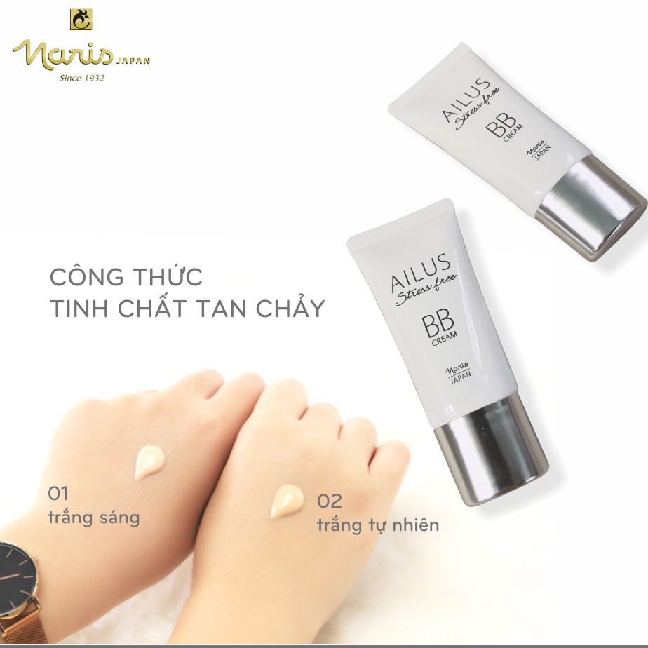 Bb cream Ailus Naris, kem lót nền trang điểm số 01, nâng tông sáng da Naris Cosmetics 30g