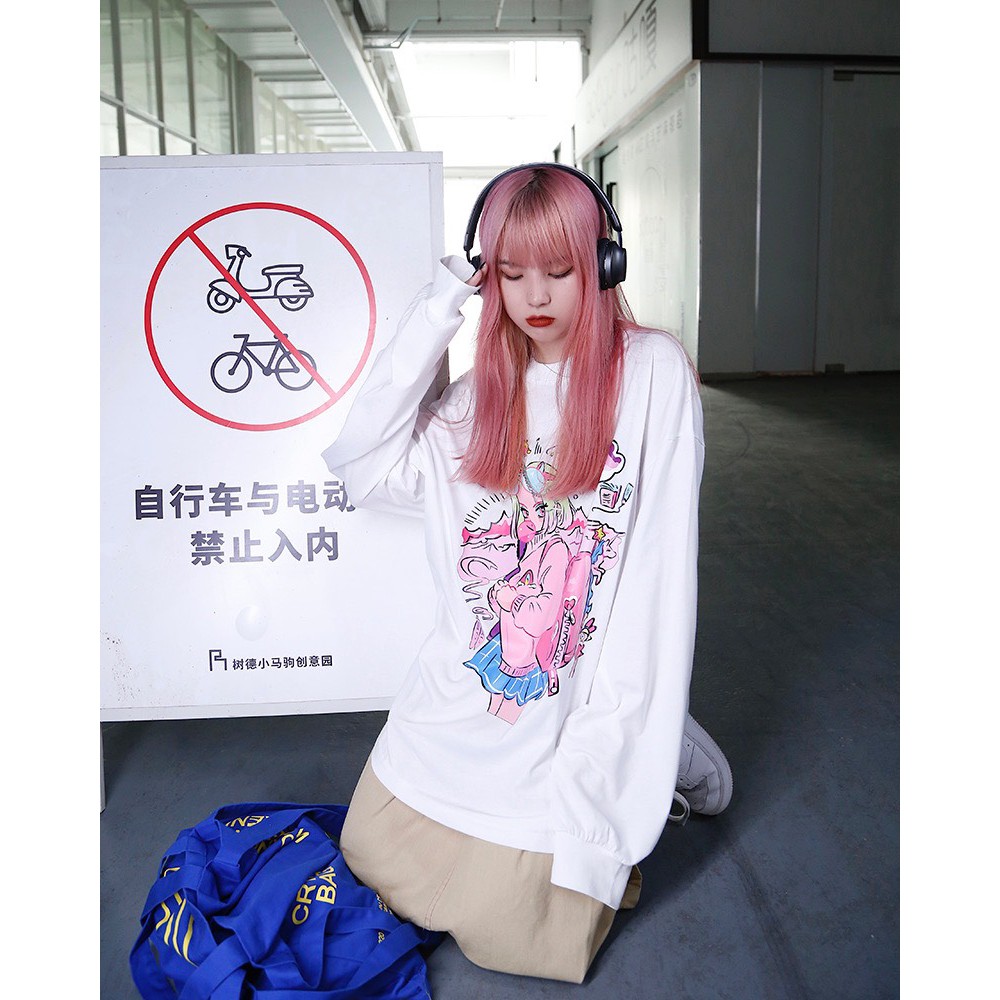 Áo thun tay dài form rộng GIRL NEKO.SG, Áo thun Streetwear Ulzzang SWT71