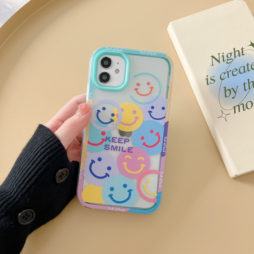 Ốp Điện Thoại TPU Silicon Mềm Trong Suốt Hình Mặt Cười Và Cầu Vồng 3 Trong 1 Cho iPhone 13 12 11 Pro Max XS XR 8 7 Plus