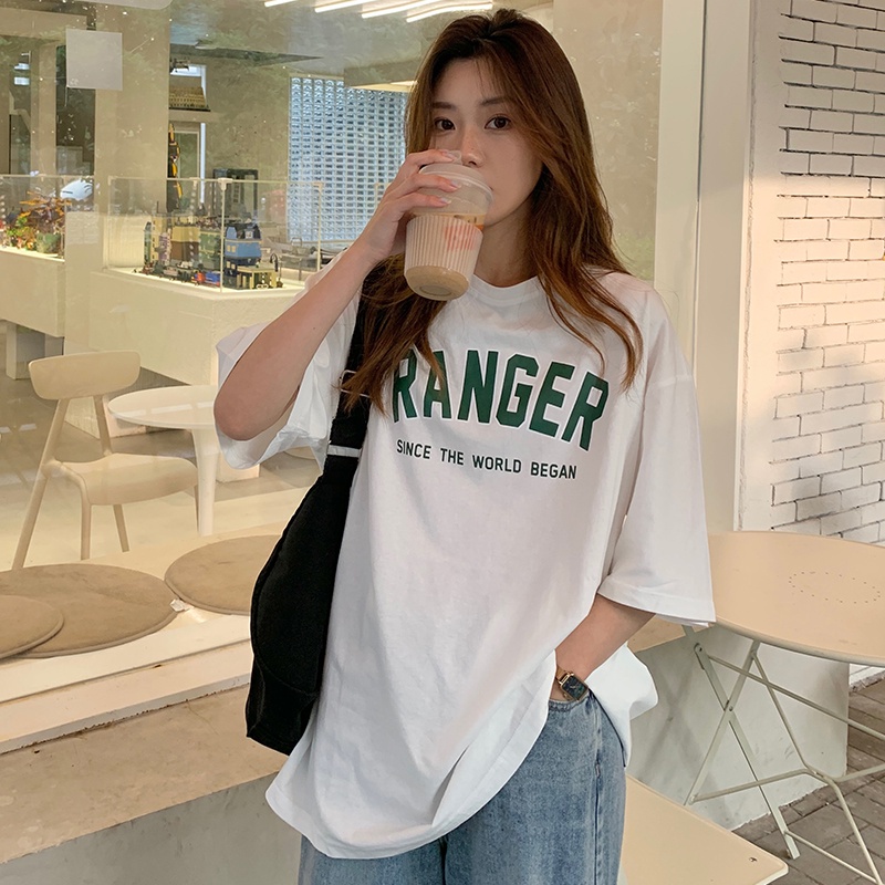 Áo thun tay ngắn in chữ thời trang mùa hè năng động trẻ trung