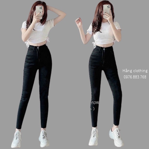 Quần Jean Nữ Lưng Cao Màu Đen Dáng Bó Không Bao Giờ Lỗi Mốt