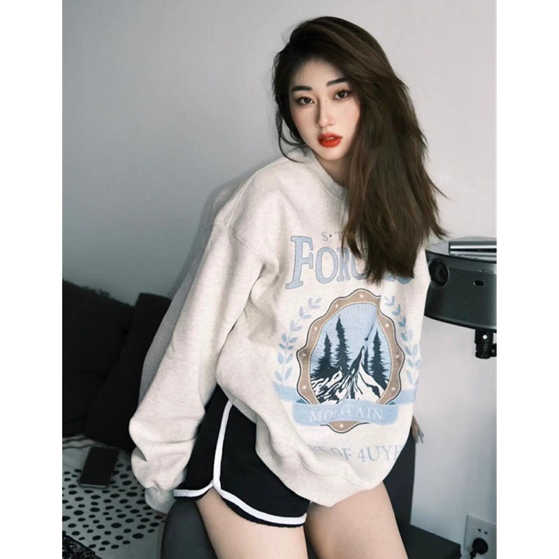 Áo hoodies dài tay in họa tiết thời trang nữ