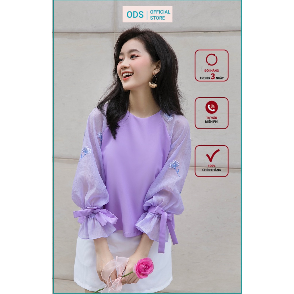 Áo Oversized tím thêu hoa cẩm tú cầu [XI11]