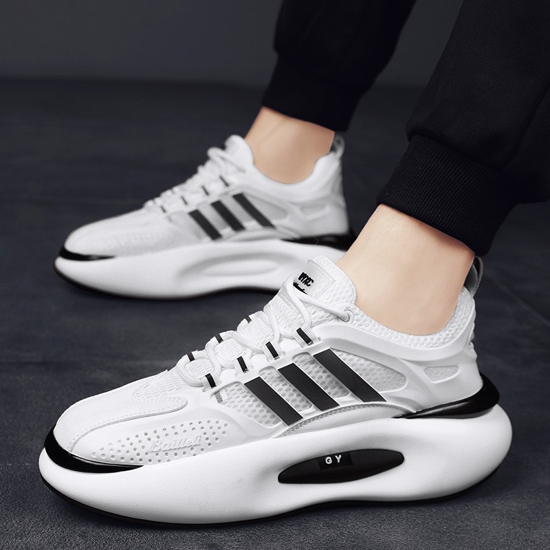 Giày Sneaker Nam Đế Bánh Mỳ GYY 3 Sọc Đế Cao Su Phối Sợi Thoáng Khí Xu Hướng Mới