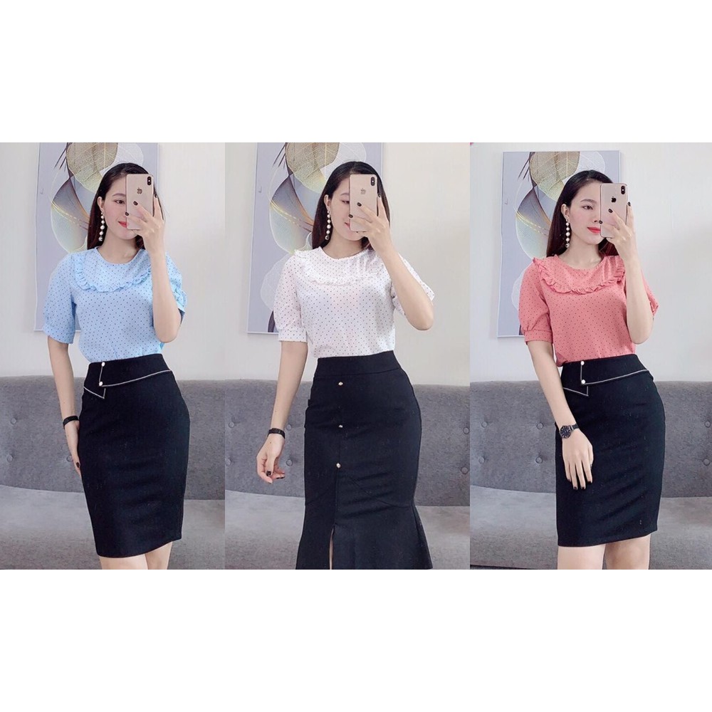 Áo Sơ Mi Chấm Bi Nữ Tay Bồng