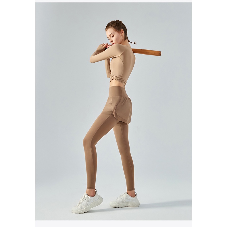 【Sportsangel】Quần Legging Thể Thao Giả 2 Mảnh Lưng Cao Nâng Hông Không Đường May Thời Trang Cho Nữ
