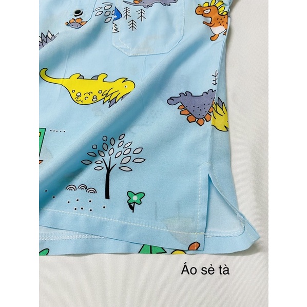 Chất vải tole lanh tôn tol hoạ tiết khủng long quần đùi áo sát nách đính túi như ảnh