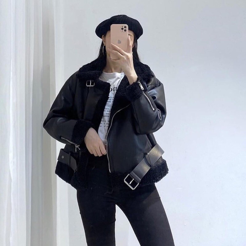 Áo Khoác Da Nữ Dáng Biker, Áo Da Nữ 2 Lớp Lót Lông Cao Cấp Z - LITTLE KOREA