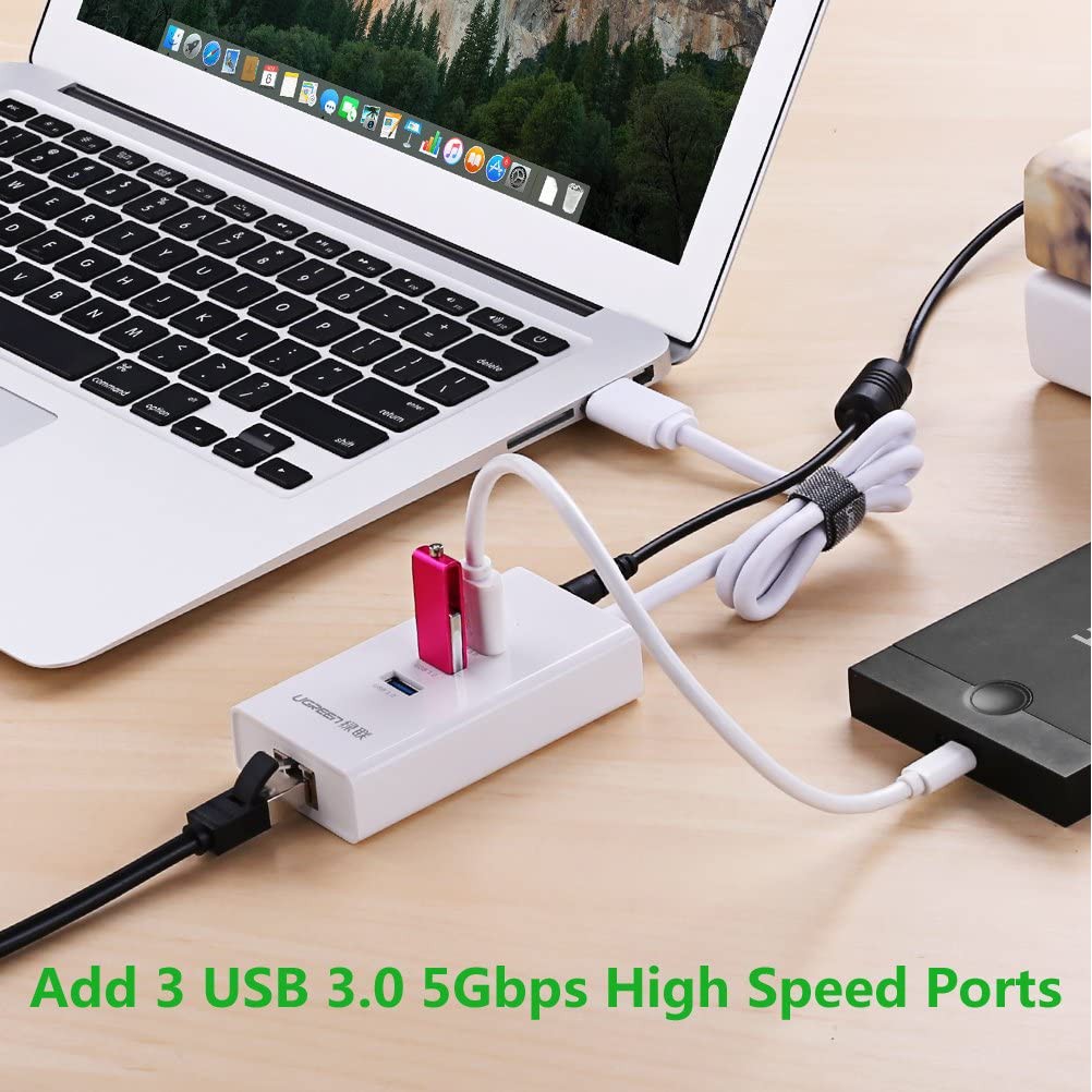 Cáp chuyển USB 3.0 to Lan Gigabit 10/100/1000Gbps + chia 3 cổng USB 3.0 Ugreen 20260